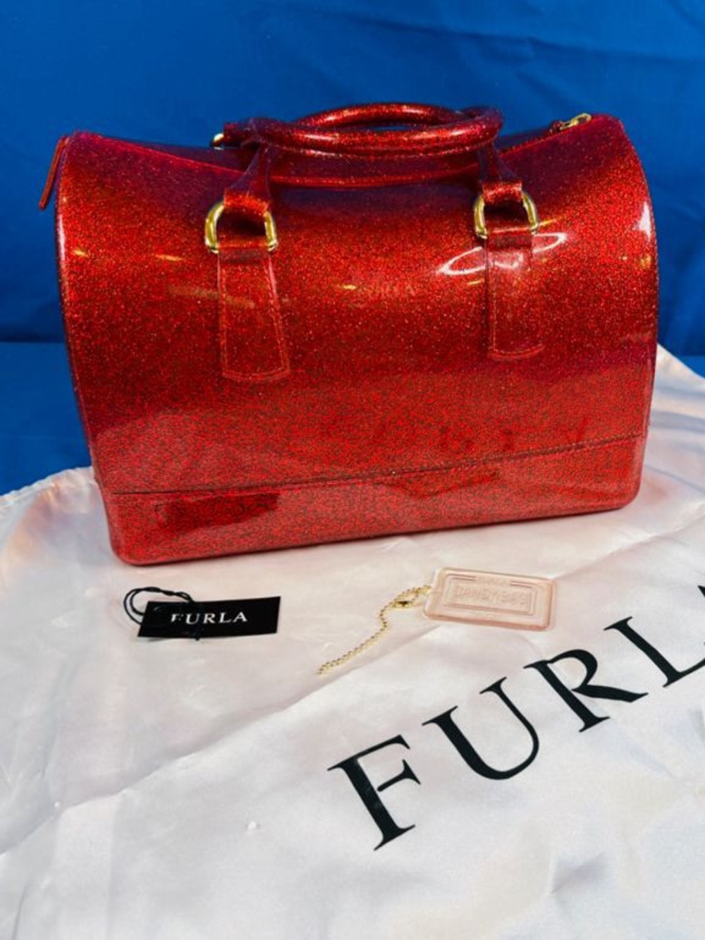 NWT Furla Transparent Candy Bag Key Charm with Gold Chain